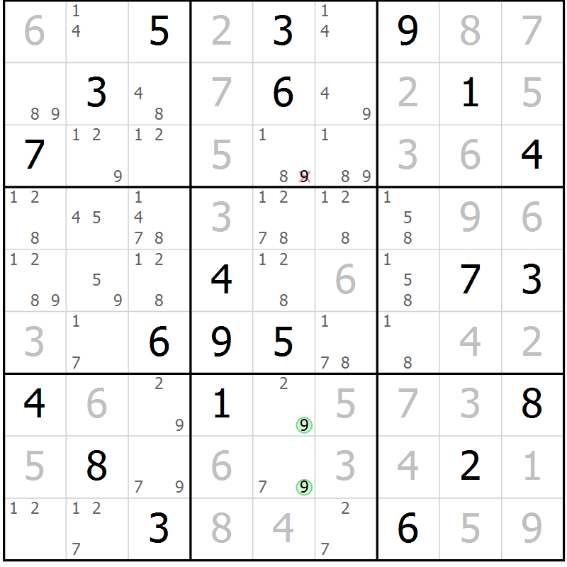 Position des candidats pour la solution de la Gr 81 page 84 du magazine de sudoku Maestro n° 094