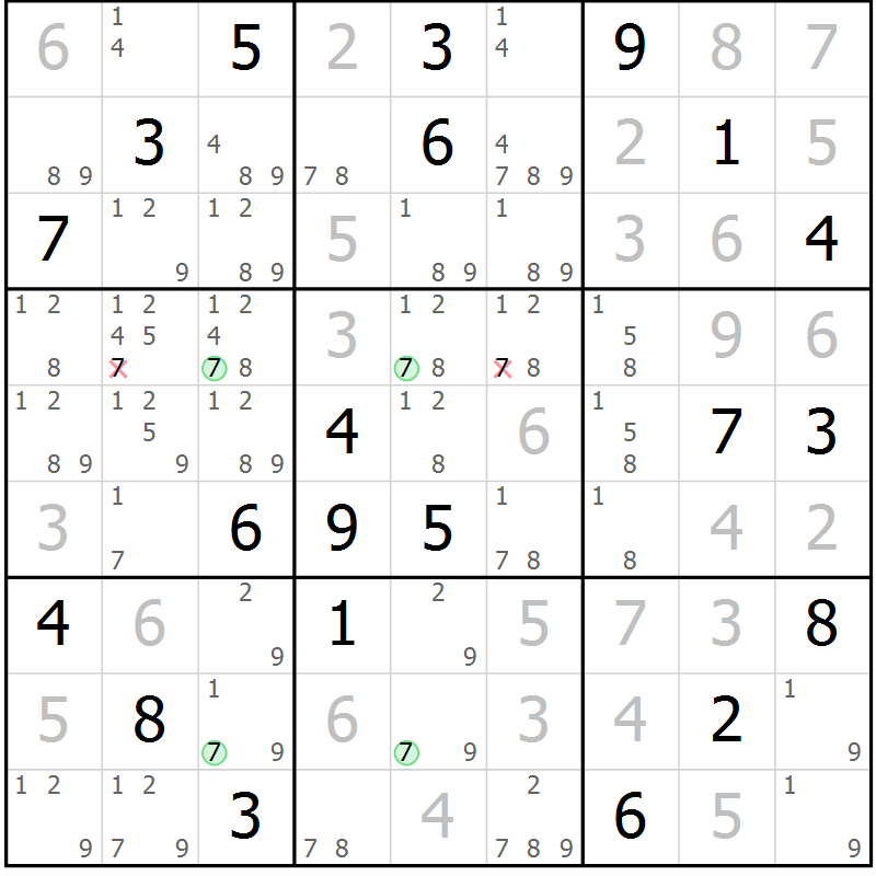 Position des candidats pour la solution de la Gr 81 page 84 du magazine de sudoku Maestro n° 094