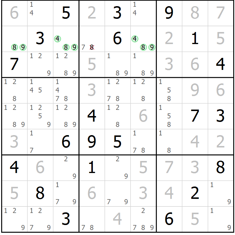 Position des candidats pour la solution de la Gr 81 page 84 du magazine de sudoku Maestro n° 094