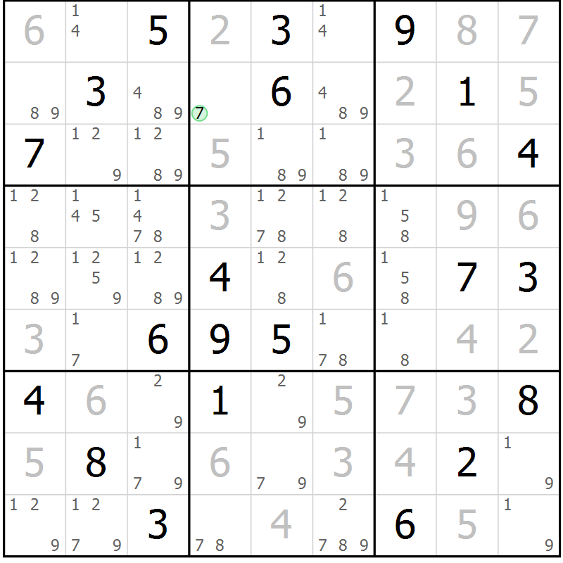 Position des candidats pour la solution de la Gr 81 page 84 du magazine de sudoku Maestro n° 094