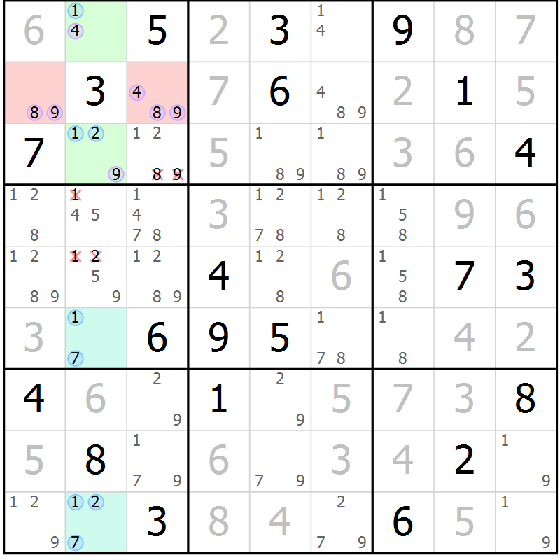 Position des candidats pour la solution de la Gr 81 page 84 du magazine de sudoku Maestro n° 094