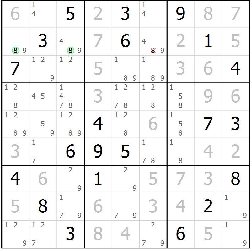 Position des candidats pour la solution de la Gr 81 page 84 du magazine de sudoku Maestro n° 094
