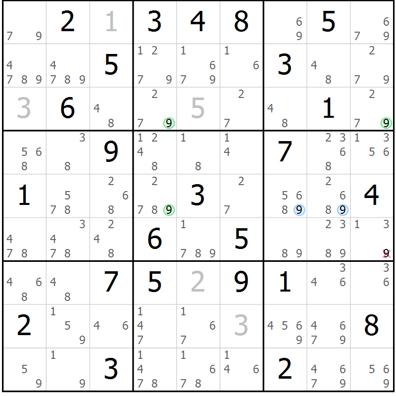 Position des candidats pour la solution de la Gr 82 page 85 du magazine de sudoku Maestro n° 094