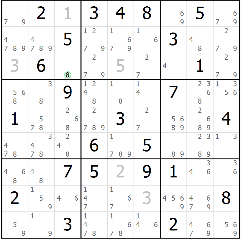 Position des candidats pour la solution de la Gr 82 page 85 du magazine de sudoku Maestro n° 094
