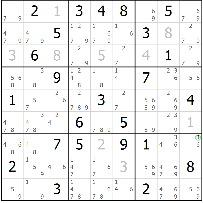 Position des candidats pour la solution de la Gr 82 page 85 du magazine de sudoku Maestro n° 094