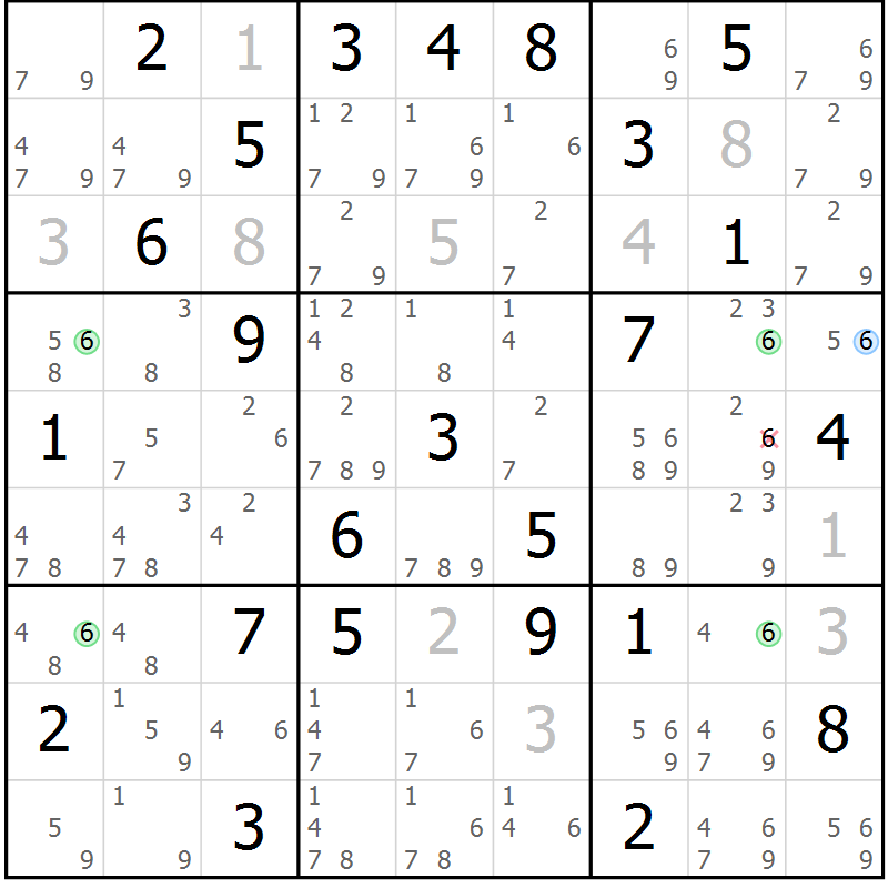 Position des candidats pour la solution de la Gr 82 page 85 du magazine de sudoku Maestro n° 094