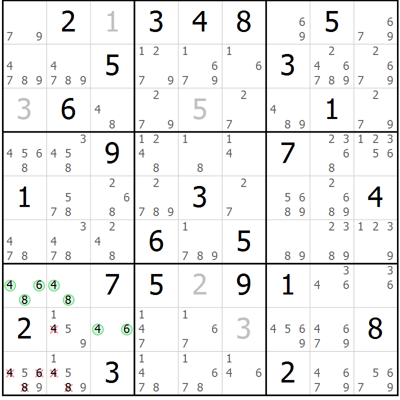 Position des candidats pour la solution de la Gr 82 page 85 du magazine de sudoku Maestro n° 094