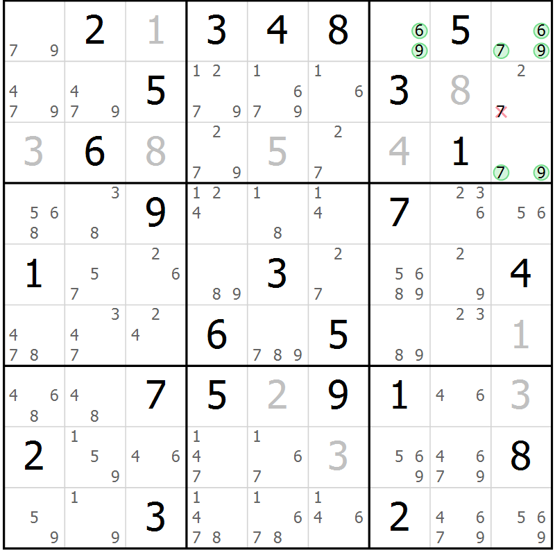 Position des candidats pour la solution de la Gr 82 page 85 du magazine de sudoku Maestro n° 094