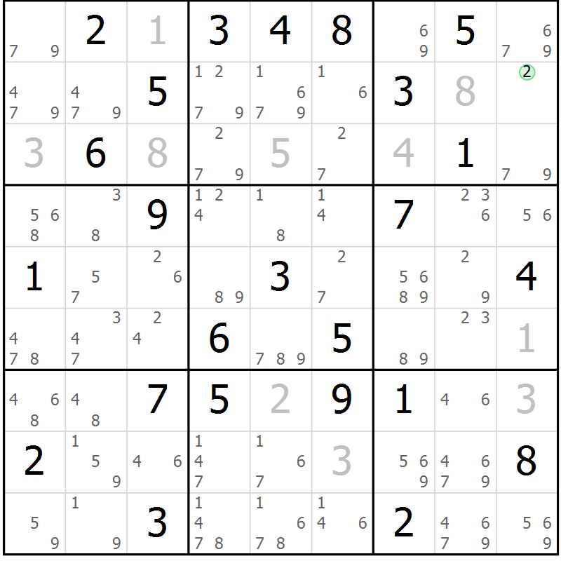 Position des candidats pour la solution de la Gr 82 page 85 du magazine de sudoku Maestro n° 094
