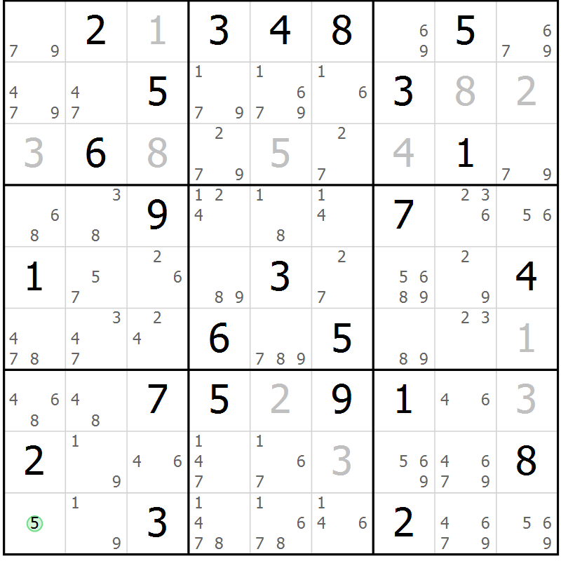 Position des candidats pour la solution de la Gr 82 page 85 du magazine de sudoku Maestro n° 094