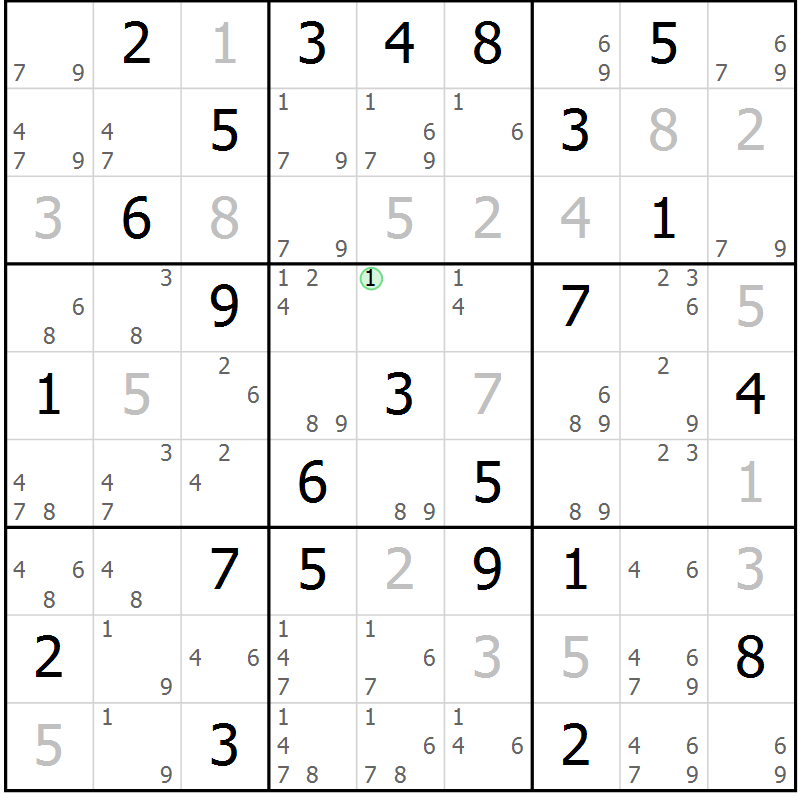 Position des candidats pour la solution de la Gr 82 page 85 du magazine de sudoku Maestro n° 094