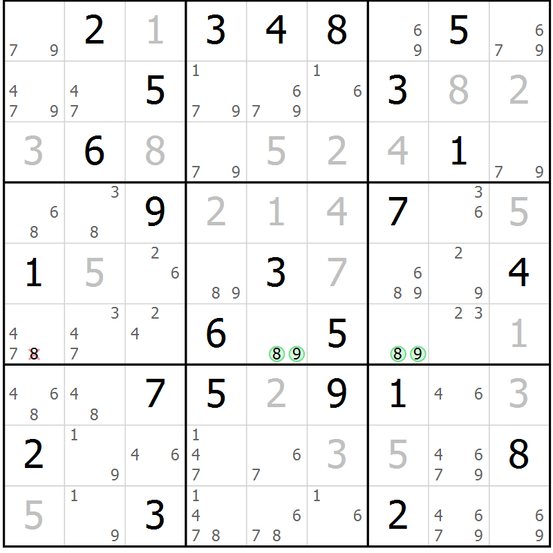 Position des candidats pour la solution de la Gr 82 page 85 du magazine de sudoku Maestro n° 094