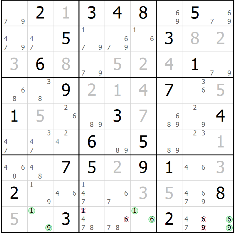 Position des candidats pour la solution de la Gr 82 page 85 du magazine de sudoku Maestro n° 094