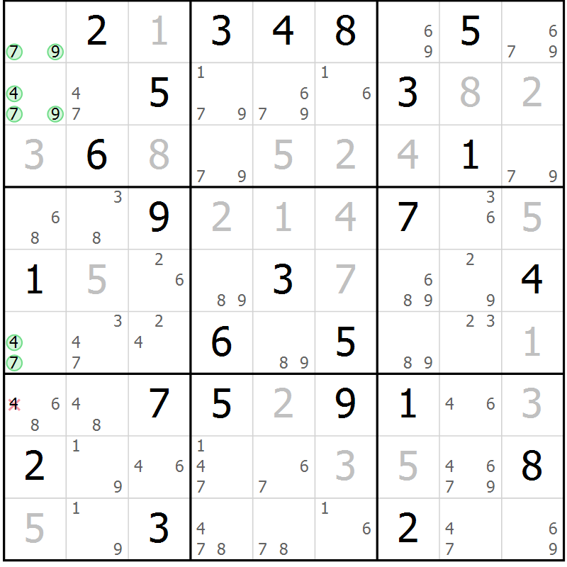 Position des candidats pour la solution de la Gr 82 page 85 du magazine de sudoku Maestro n° 094