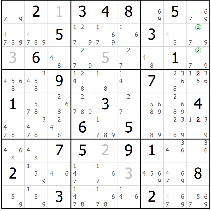 Position des candidats pour la solution de la Gr 82 page 85 du magazine de sudoku Maestro n° 094