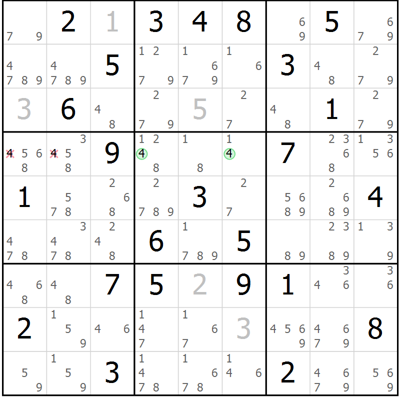 Position des candidats pour la solution de la Gr 82 page 85 du magazine de sudoku Maestro n° 094