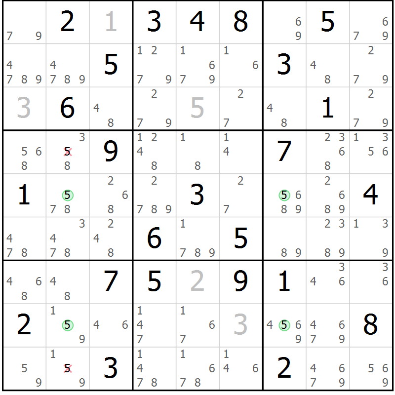 Position des candidats pour la solution de la Gr 82 page 85 du magazine de sudoku Maestro n° 094