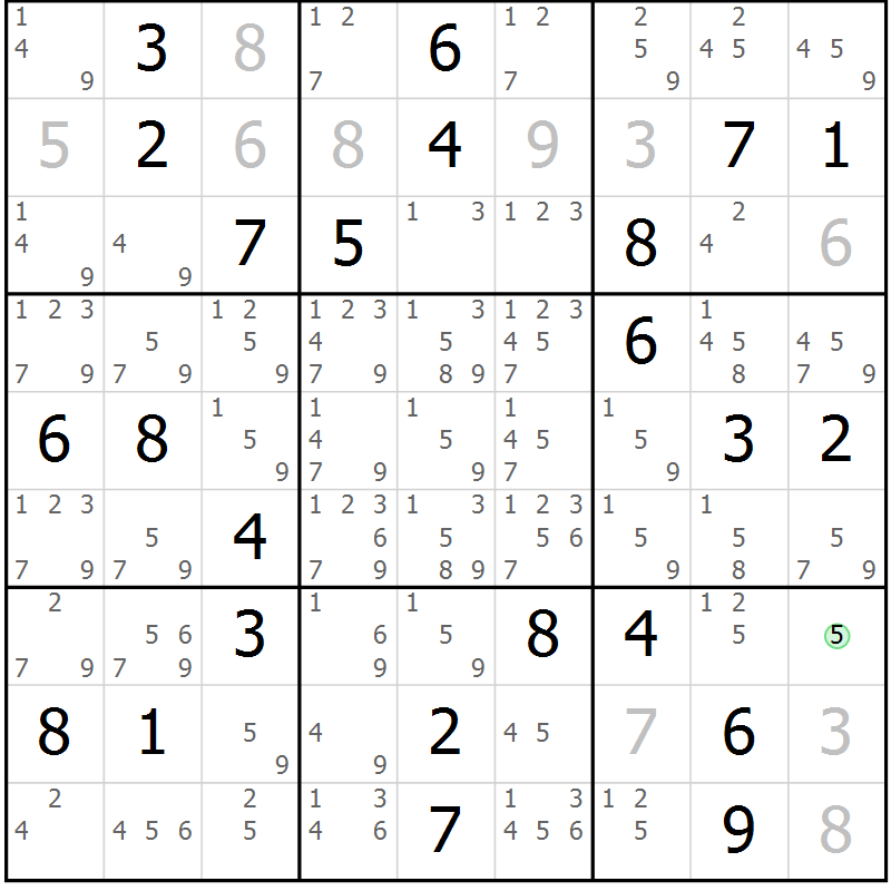 Position des candidats pour la solution de la Gr 83 page 86 du magazine de sudoku Maestro n° 094