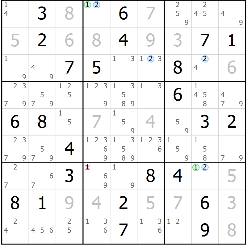 Position des candidats pour la solution de la Gr 83 page 86 du magazine de sudoku Maestro n° 094