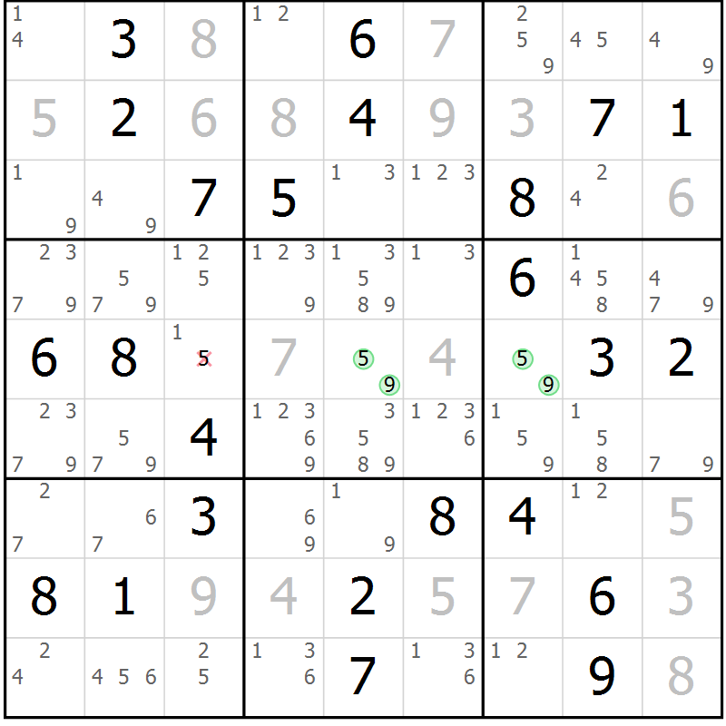 Position des candidats pour la solution de la Gr 83 page 86 du magazine de sudoku Maestro n° 094