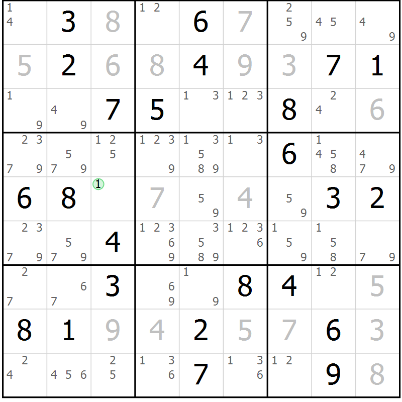 Position des candidats pour la solution de la Gr 83 page 86 du magazine de sudoku Maestro n° 094