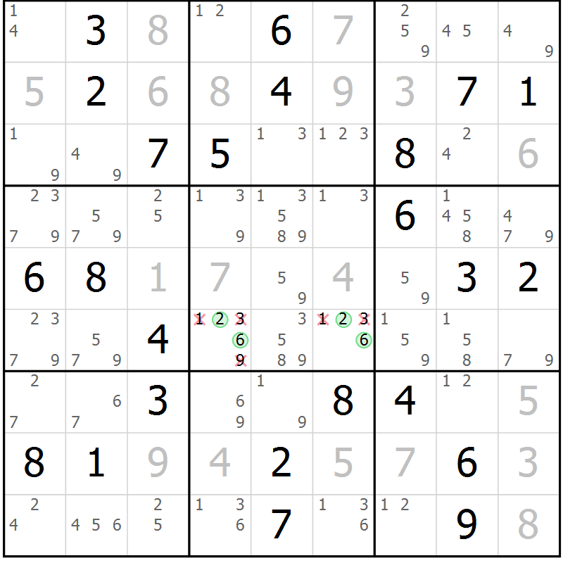 Position des candidats pour la solution de la Gr 83 page 86 du magazine de sudoku Maestro n° 094