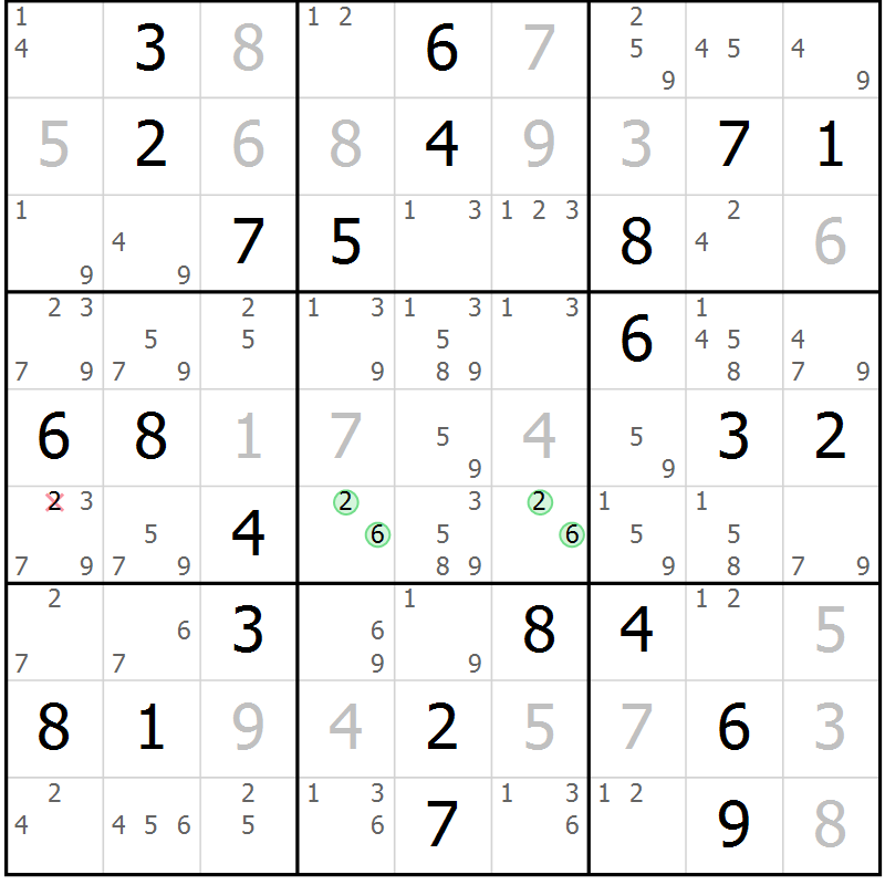 Position des candidats pour la solution de la Gr 83 page 86 du magazine de sudoku Maestro n° 094