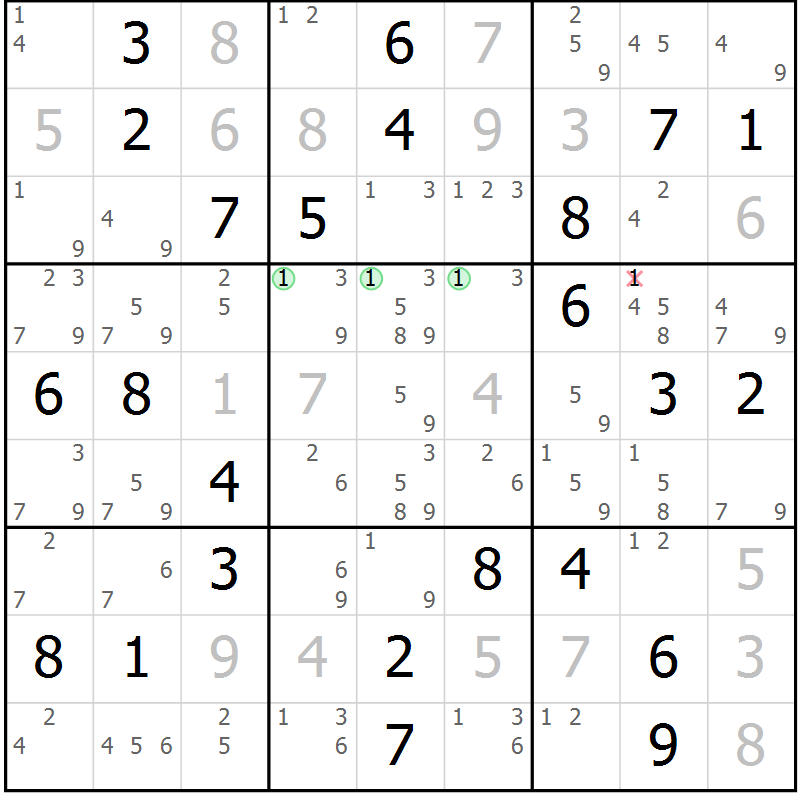 Position des candidats pour la solution de la Gr 83 page 86 du magazine de sudoku Maestro n° 094