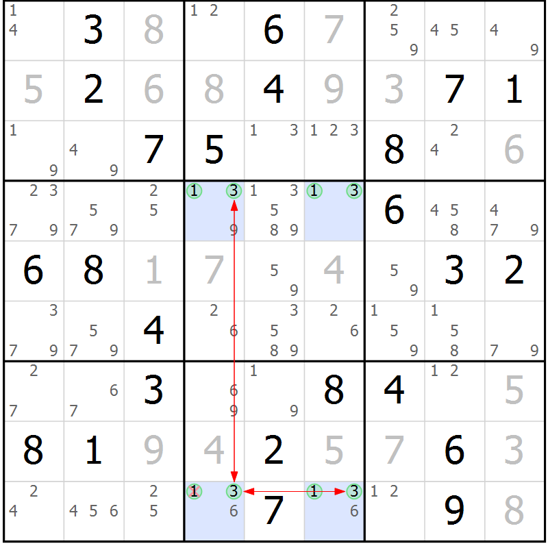 Position des candidats pour la solution de la Gr 83 page 86 du magazine de sudoku Maestro n° 094