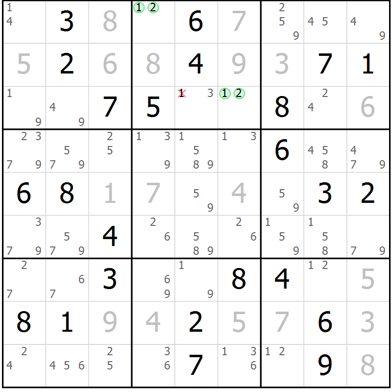Position des candidats pour la solution de la Gr 83 page 86 du magazine de sudoku Maestro n° 094