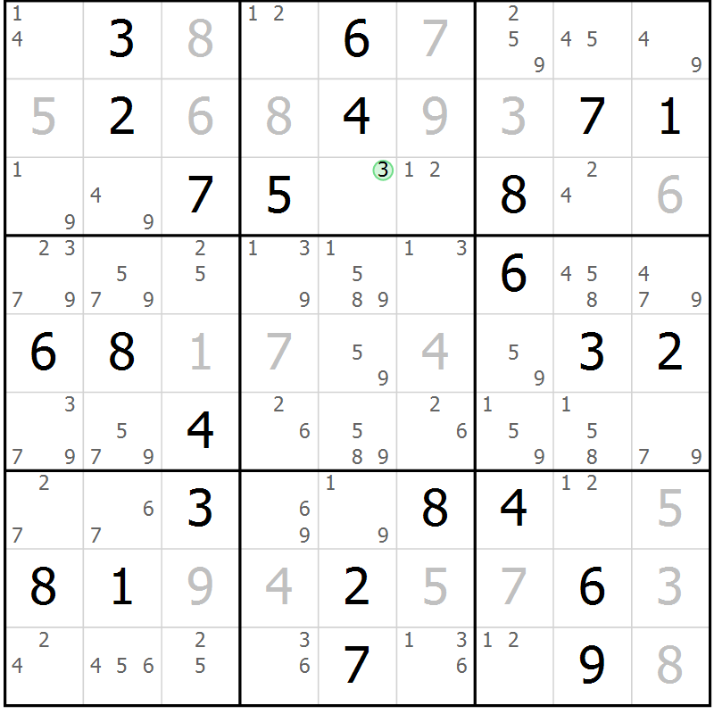 Position des candidats pour la solution de la Gr 83 page 86 du magazine de sudoku Maestro n° 094