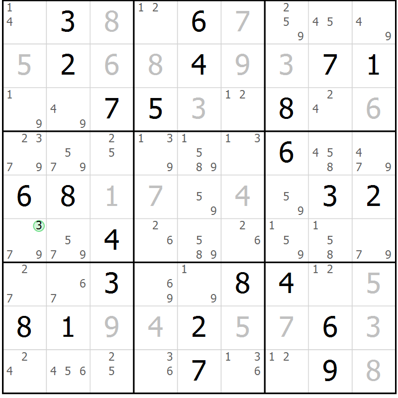 Position des candidats pour la solution de la Gr 83 page 86 du magazine de sudoku Maestro n° 094