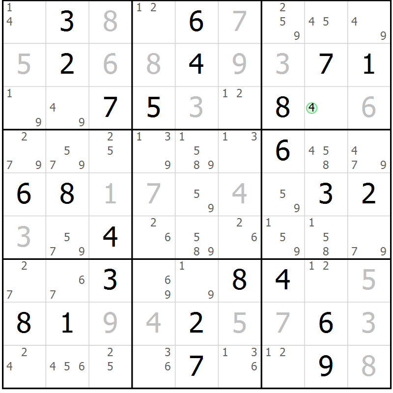 Position des candidats pour la solution de la Gr 83 page 86 du magazine de sudoku Maestro n° 094