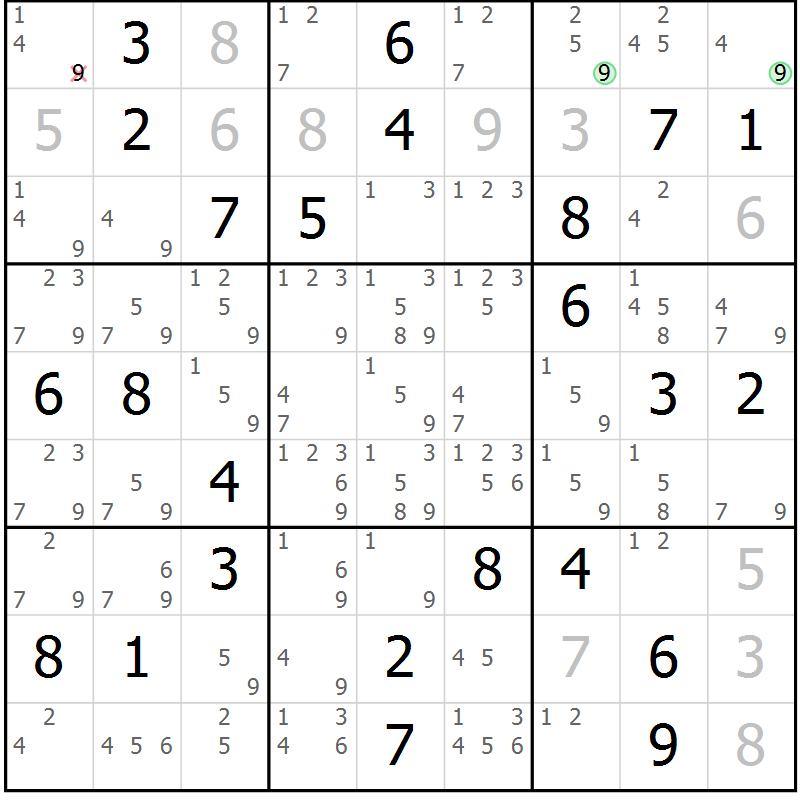 Position des candidats pour la solution de la Gr 83 page 86 du magazine de sudoku Maestro n° 094