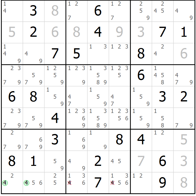 Position des candidats pour la solution de la Gr 83 page 86 du magazine de sudoku Maestro n° 094