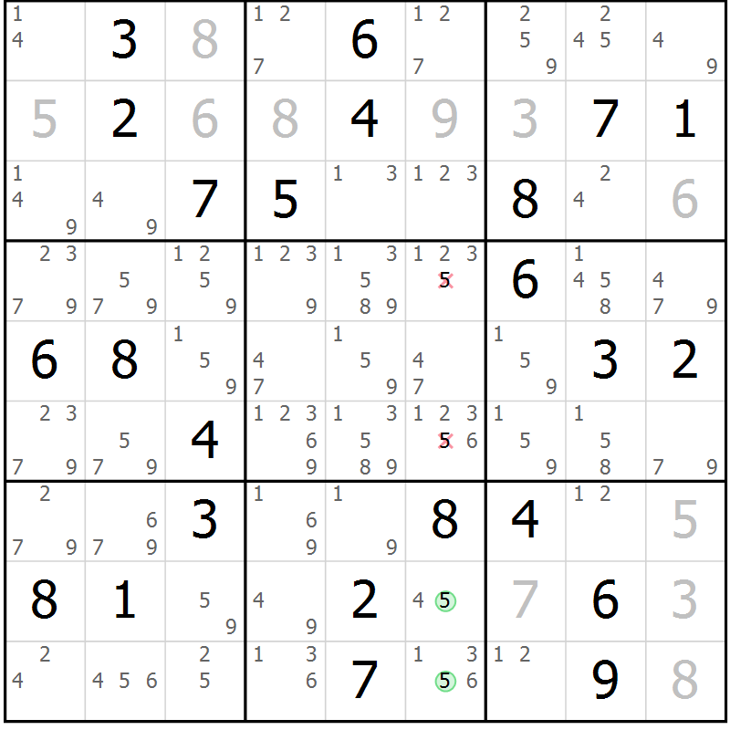 Position des candidats pour la solution de la Gr 83 page 86 du magazine de sudoku Maestro n° 094