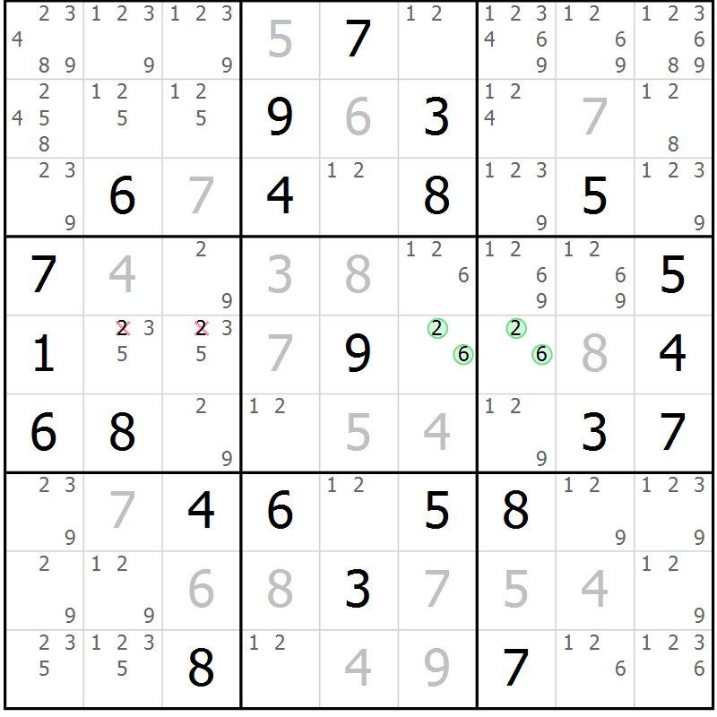 Position des candidats pour la solution de la Gr 84 page 87 du magazine de sudoku Maestro n° 094