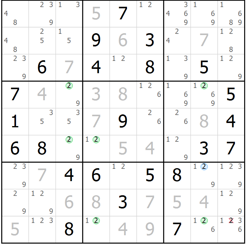 Position des candidats pour la solution de la Gr 84 page 87 du magazine de sudoku Maestro n° 094