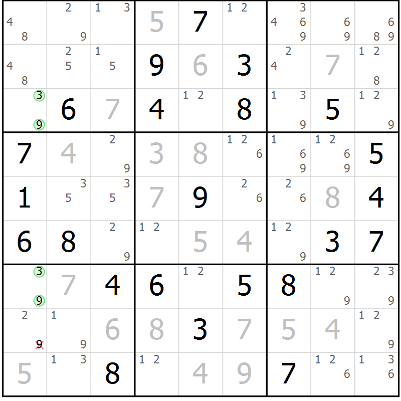 Position des candidats pour la solution de la Gr 84 page 87 du magazine de sudoku Maestro n° 094
