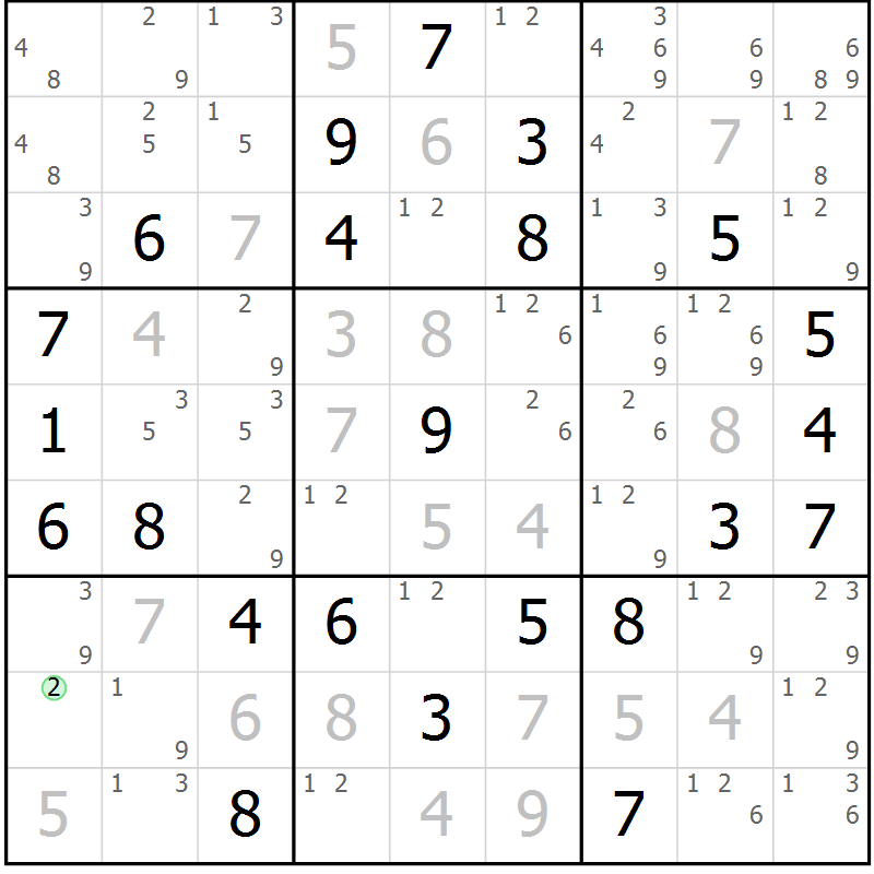 Position des candidats pour la solution de la Gr 84 page 87 du magazine de sudoku Maestro n° 094