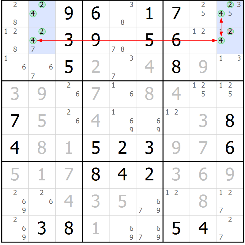 Position des candidats pour la solution de la Gr 9 page 12 du magazine de sudoku Maestro n° 094