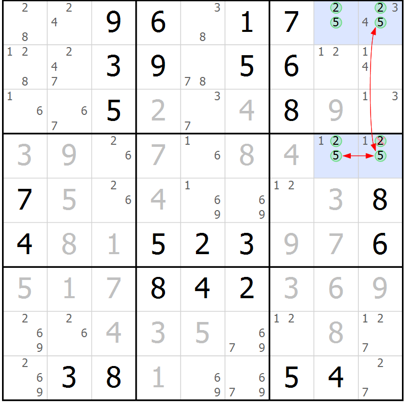 Position des candidats pour la solution de la Gr 9 page 12 du magazine de sudoku Maestro n° 094