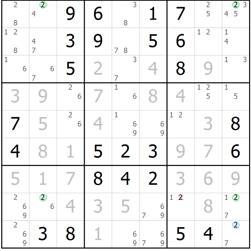 Position des candidats pour la solution de la Gr 9 page 12 du magazine de sudoku Maestro n° 094