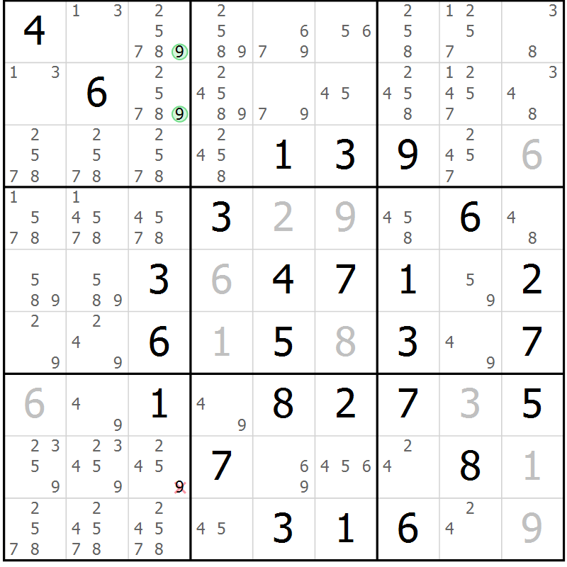 Position des candidats pour la solution de la Gr 1 page 4 du magazine de sudoku Maestro n° 097