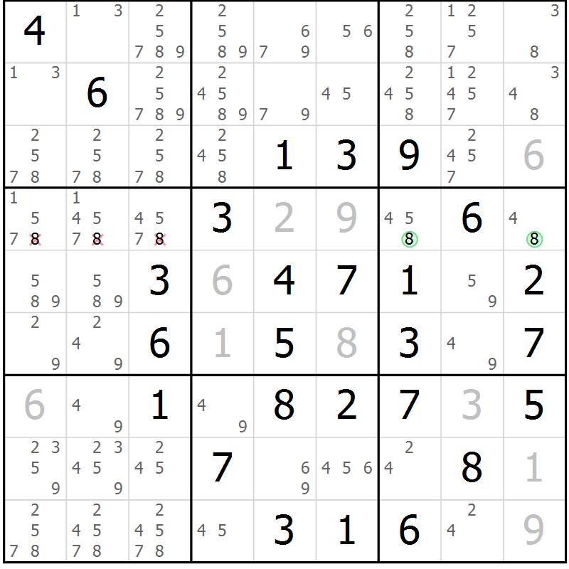 Position des candidats pour la solution de la Gr 1 page 4 du magazine de sudoku Maestro n° 097