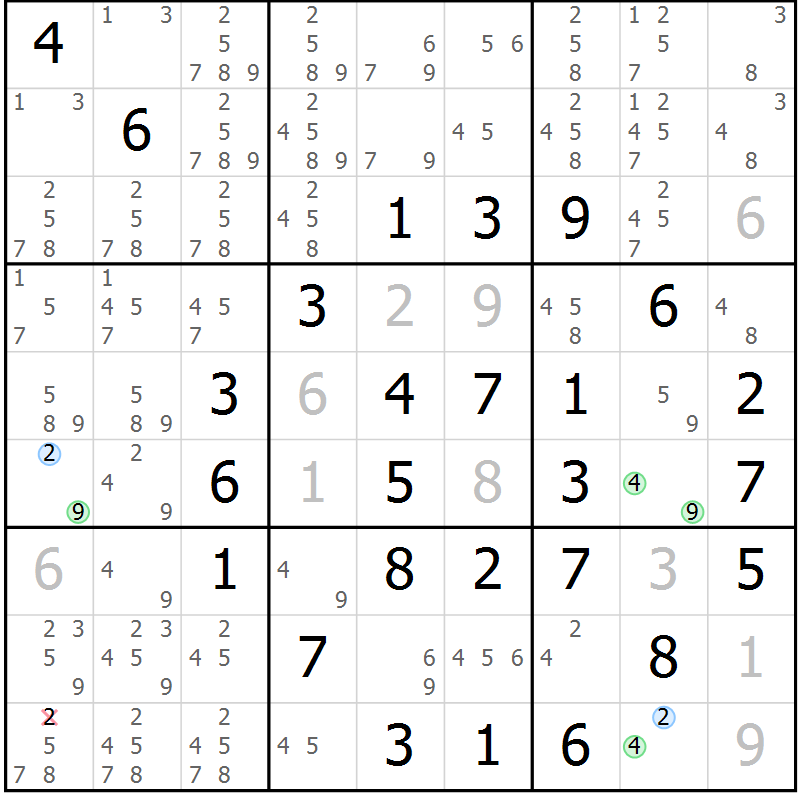 Position des candidats pour la solution de la Gr 1 page 4 du magazine de sudoku Maestro n° 097