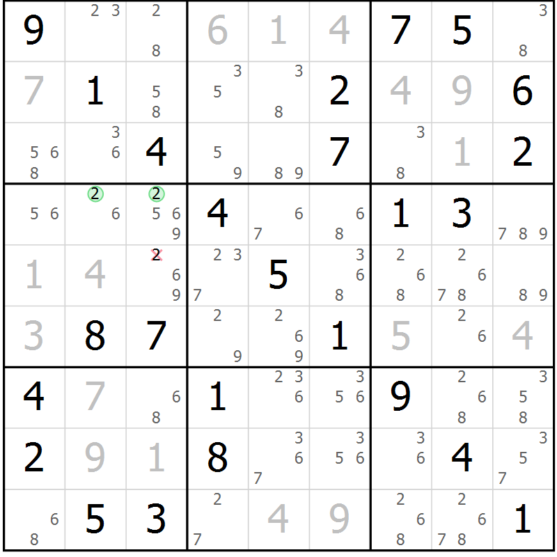 Position des candidats pour la solution de la Gr 10 page 13 du magazine de sudoku Maestro n° 097