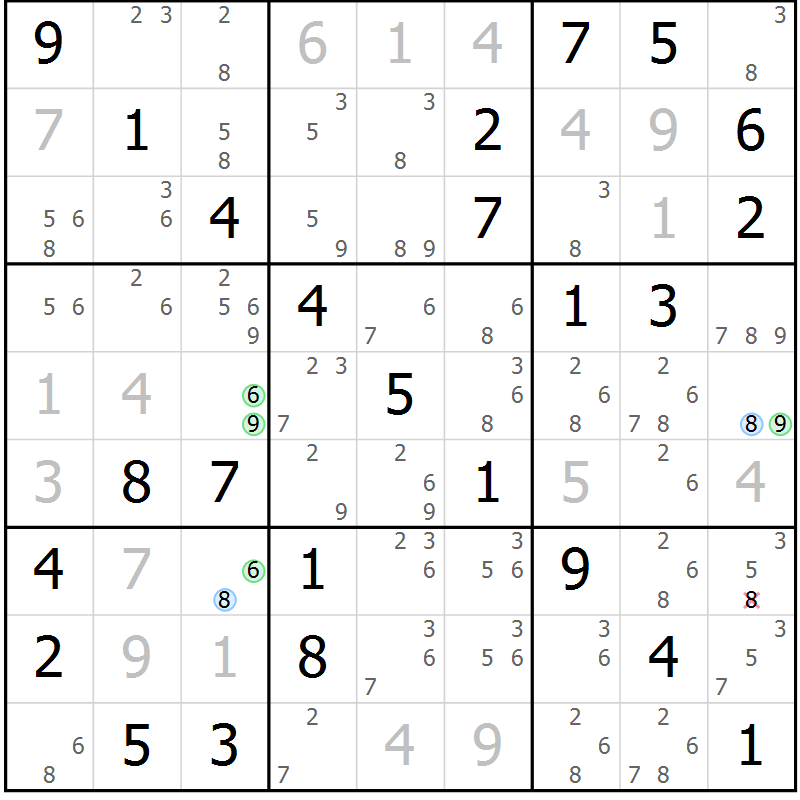 Position des candidats pour la solution de la Gr 10 page 13 du magazine de sudoku Maestro n° 097