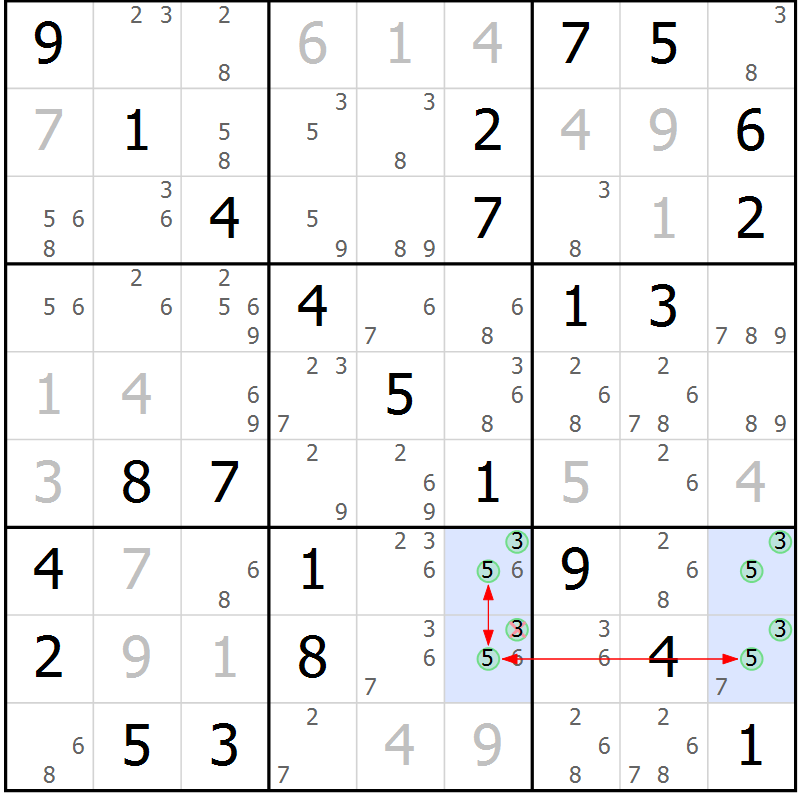 Position des candidats pour la solution de la Gr 10 page 13 du magazine de sudoku Maestro n° 097