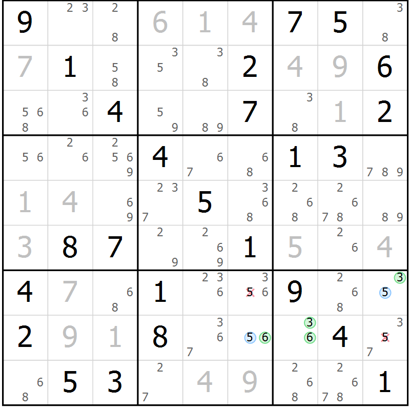 Position des candidats pour la solution de la Gr 10 page 13 du magazine de sudoku Maestro n° 097